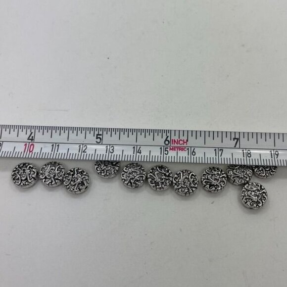 48 Piece Antiqued Silver-Tone Coin Spacer Beads with Floral Pattern, 10mm x 4mm - Picture 3 of 3